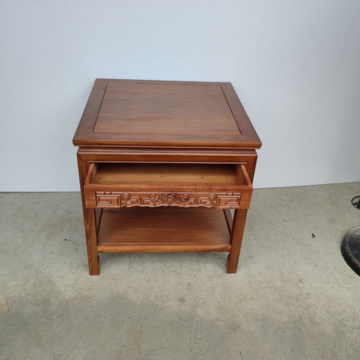 Traditional Chinese Rectangular Solid Wood Side Table With 1-Drawer For Living Room