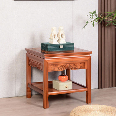 Traditional Chinese Rectangular Solid Wood Side Table With 1-Drawer For Living Room