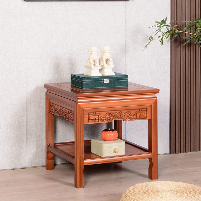 Traditional Chinese Rectangular Solid Wood Side Table With 1-Drawer For Living Room