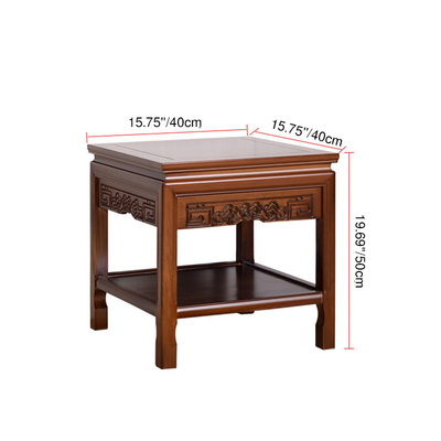 Traditional Chinese Rectangular Solid Wood Side Table With 1-Drawer For Living Room