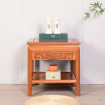 Traditional Chinese Rectangular Solid Wood Side Table With 1-Drawer For Living Room