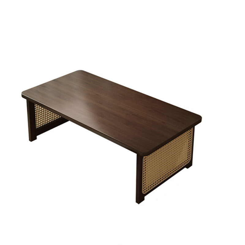 Traditional Chinese Rectangular Bamboo Rattan Coffee Table 1-Tier For Living Room
