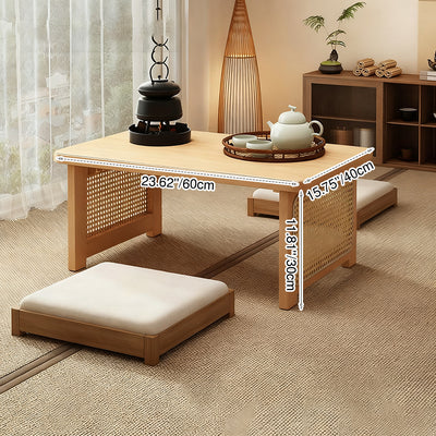 Traditional Chinese Rectangular Bamboo Rattan Coffee Table 1-Tier For Living Room