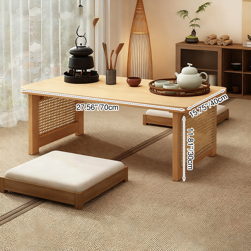 Traditional Chinese Rectangular Bamboo Rattan Coffee Table 1-Tier For Living Room