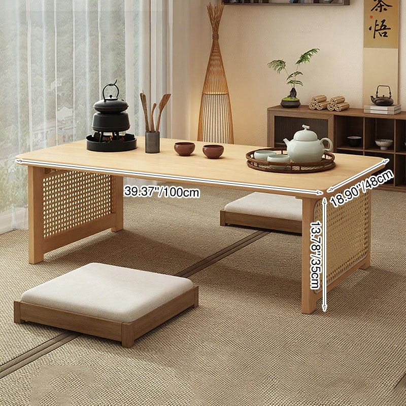 Traditional Chinese Rectangular Bamboo Rattan Coffee Table 1-Tier For Living Room