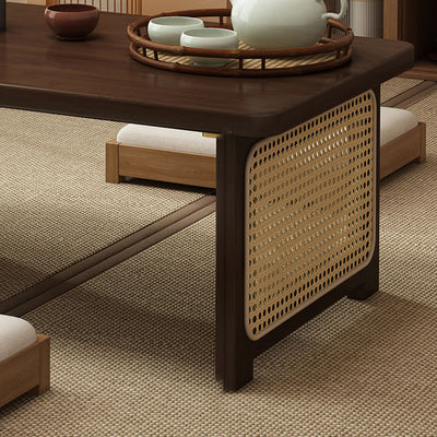 Traditional Chinese Rectangular Bamboo Rattan Coffee Table 1-Tier For Living Room