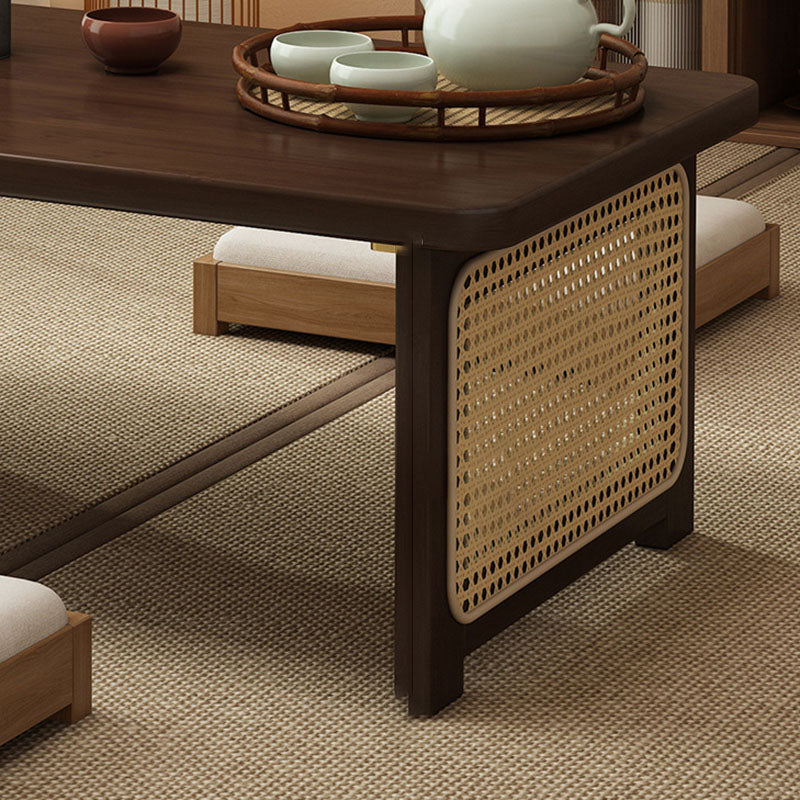 Traditional Chinese Rectangular Bamboo Rattan Coffee Table 1-Tier For Living Room