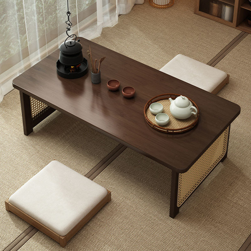 Traditional Chinese Rectangular Bamboo Rattan Coffee Table 1-Tier For Living Room