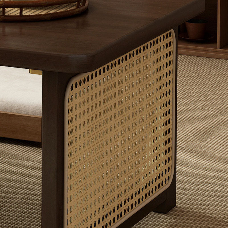 Traditional Chinese Rectangular Bamboo Rattan Coffee Table 1-Tier For Living Room