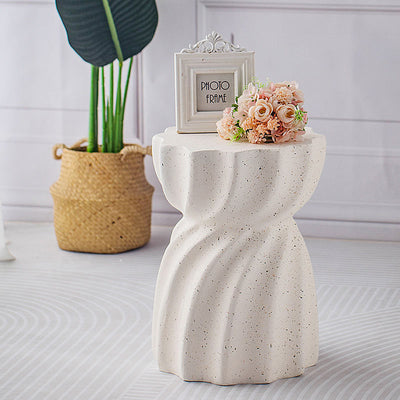 Contemporary Nordic Cylindrical MgO Stone Material Side Table 1-Tier For Living Room