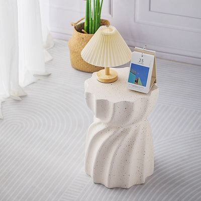 Contemporary Nordic Cylindrical MgO Stone Material Side Table 1-Tier For Living Room