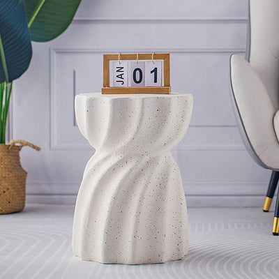 Contemporary Nordic Cylindrical MgO Stone Material Side Table 1-Tier For Living Room