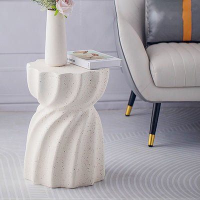 Contemporary Nordic Cylindrical MgO Stone Material Side Table 1-Tier For Living Room