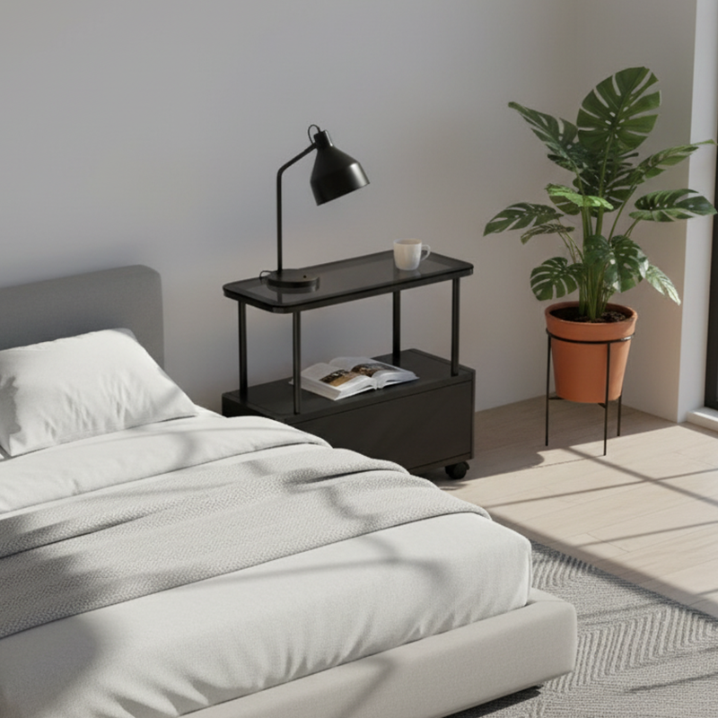 Modern Minimalist Rectangular Tempered Glass Iron Side Table 2-Tier For Living Room