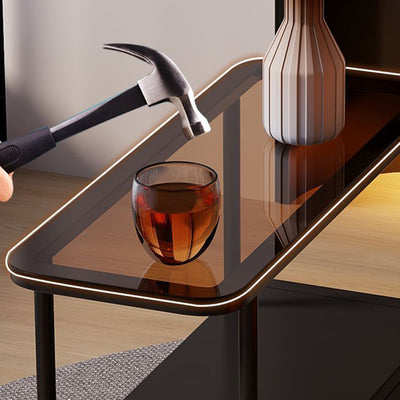 Modern Minimalist Rectangular Tempered Glass Iron Side Table 2-Tier For Living Room