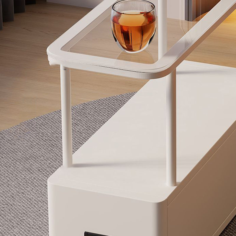 Modern Minimalist Rectangular Tempered Glass Iron Side Table 2-Tier For Living Room