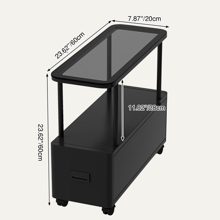 Moderner minimalistischer rechteckiger Beistelltisch aus gehärtetem Glas und Eisen mit 2 Ebenen für das Wohnzimmer 