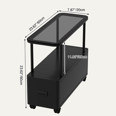 Modern Minimalist Rectangular Tempered Glass Iron Side Table 2-Tier For Living Room