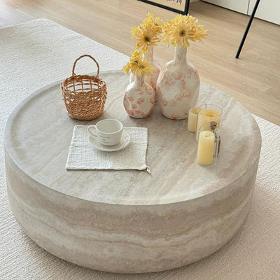 Modern Minimalist Cylindrical Fiberglass Coffee Table 1-Tier For Living Room