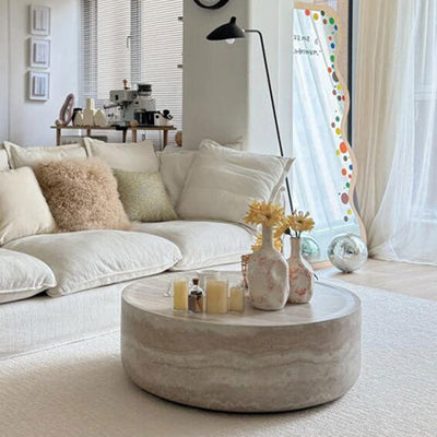 Modern Minimalist Cylindrical Fiberglass Coffee Table 1-Tier For Living Room