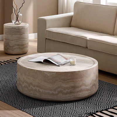 Modern Minimalist Cylindrical Fiberglass Coffee Table 1-Tier For Living Room