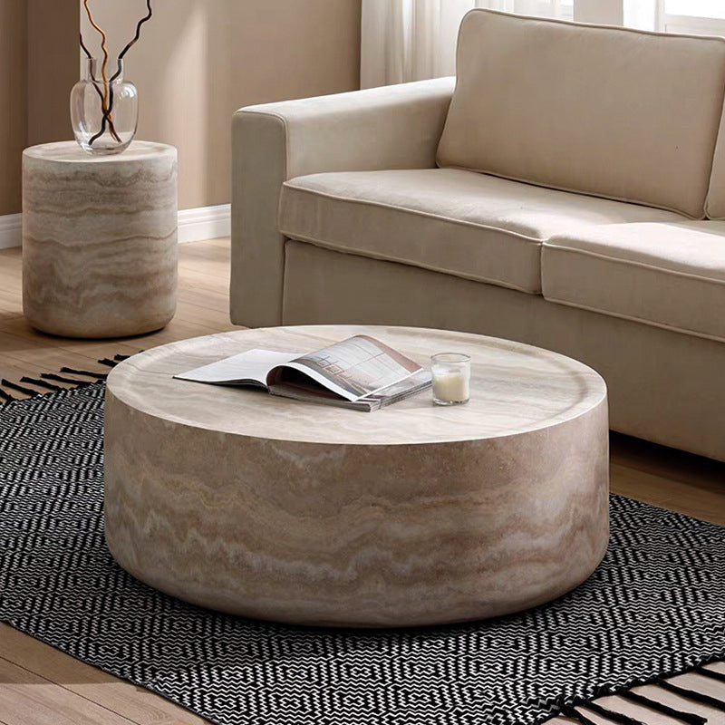 Modern Minimalist Cylindrical Fiberglass Coffee Table 1-Tier For Living Room