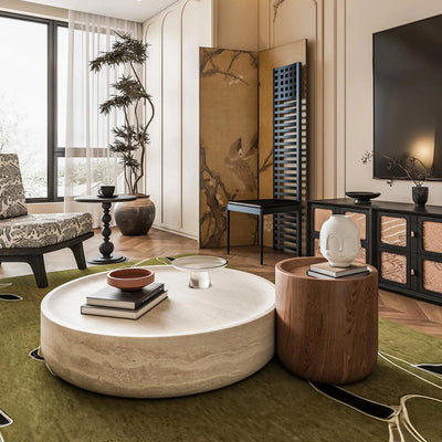 Modern Minimalist Cylindrical Fiberglass Coffee Table 1-Tier For Living Room