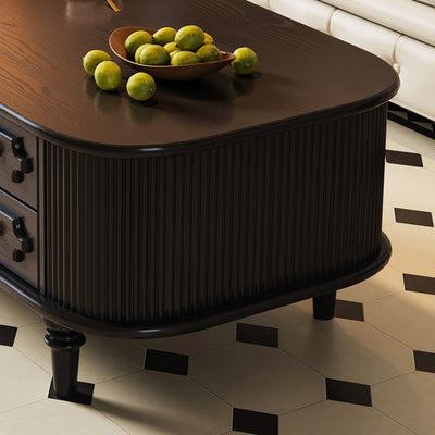 Traditional French Rectangular Solid Wood Coffee Table 2-Drawer For Living Room