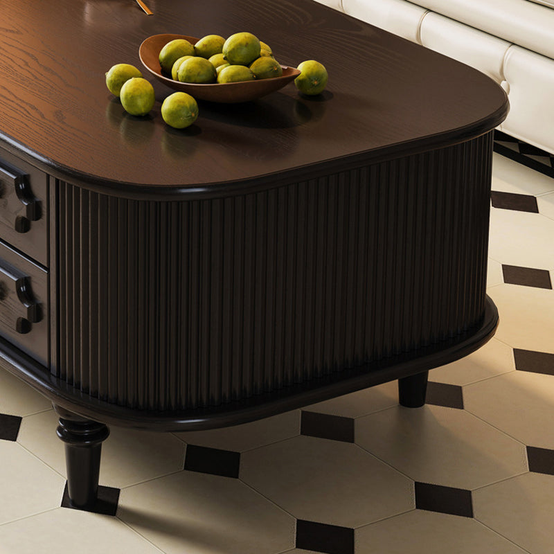 Traditional French Rectangular Solid Wood Coffee Table 2-Drawer For Living Room