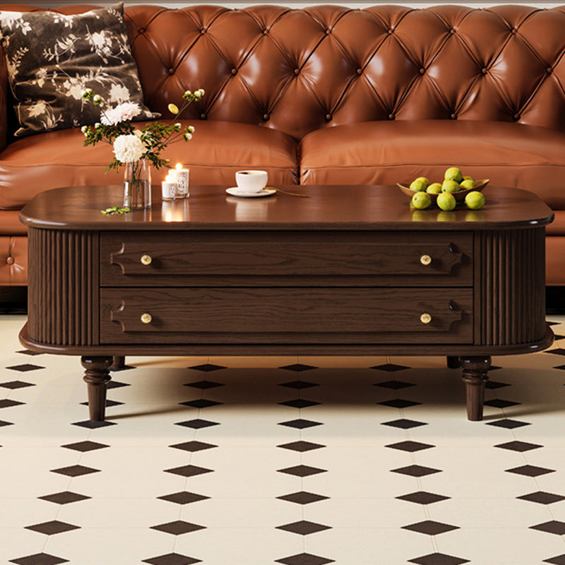 Traditional French Rectangular Solid Wood Coffee Table 2-Drawer For Living Room