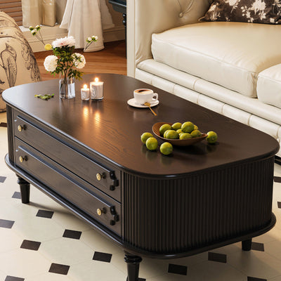 Traditional French Rectangular Solid Wood Coffee Table 2-Drawer For Living Room