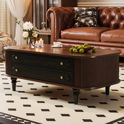 Traditional French Rectangular Solid Wood Coffee Table 2-Drawer For Living Room