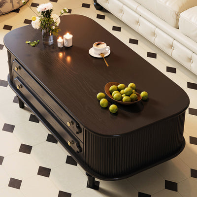 Traditional French Rectangular Solid Wood Coffee Table 2-Drawer For Living Room