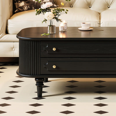 Traditional French Rectangular Solid Wood Coffee Table 2-Drawer For Living Room