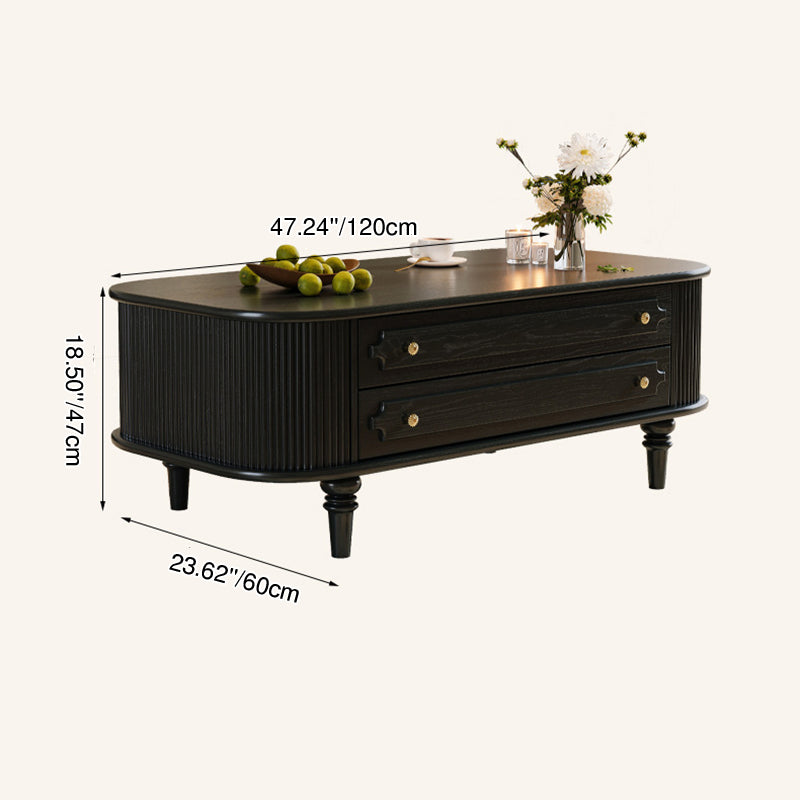 Traditional French Rectangular Solid Wood Coffee Table 2-Drawer For Living Room