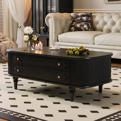 Traditional French Rectangular Solid Wood Coffee Table 2-Drawer For Living Room