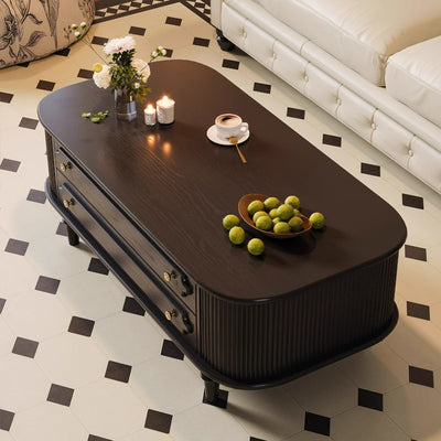 Traditional French Rectangular Solid Wood Coffee Table 2-Drawer For Living Room