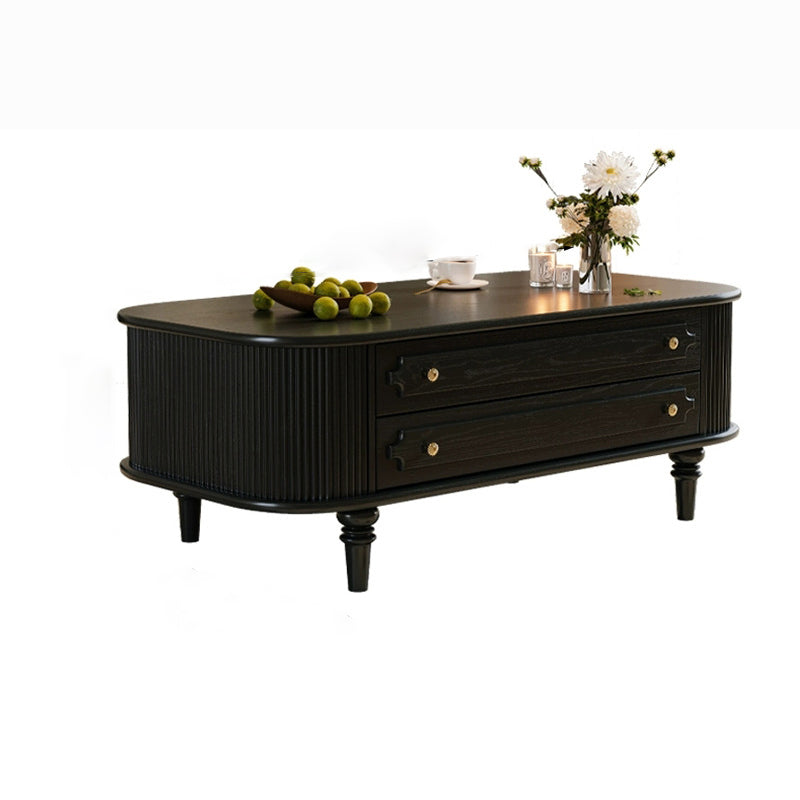 Traditional French Rectangular Solid Wood Coffee Table 2-Drawer For Living Room