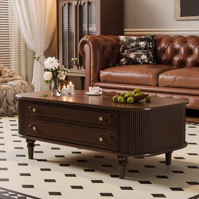 Traditional French Rectangular Solid Wood Coffee Table 2-Drawer For Living Room