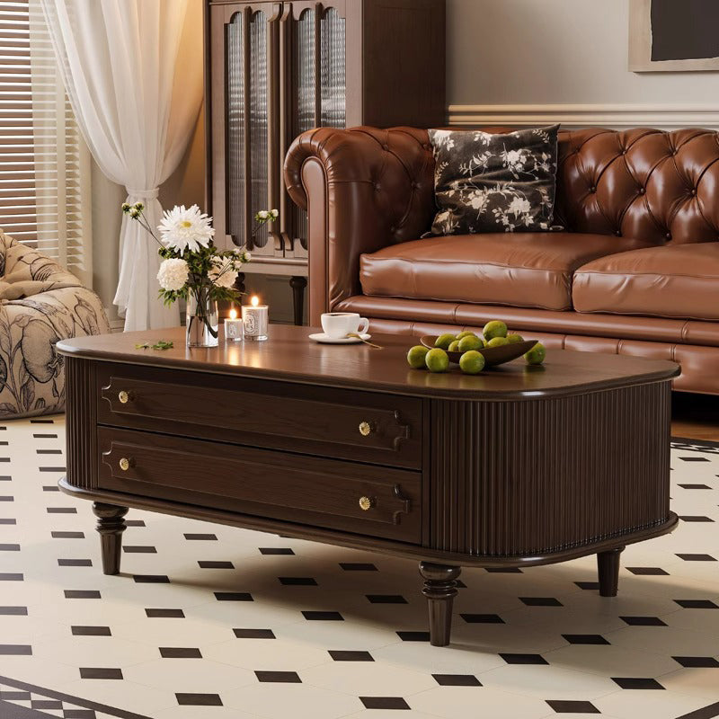Traditional French Rectangular Solid Wood Coffee Table 2-Drawer For Living Room