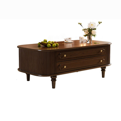 Traditional French Rectangular Solid Wood Coffee Table 2-Drawer For Living Room