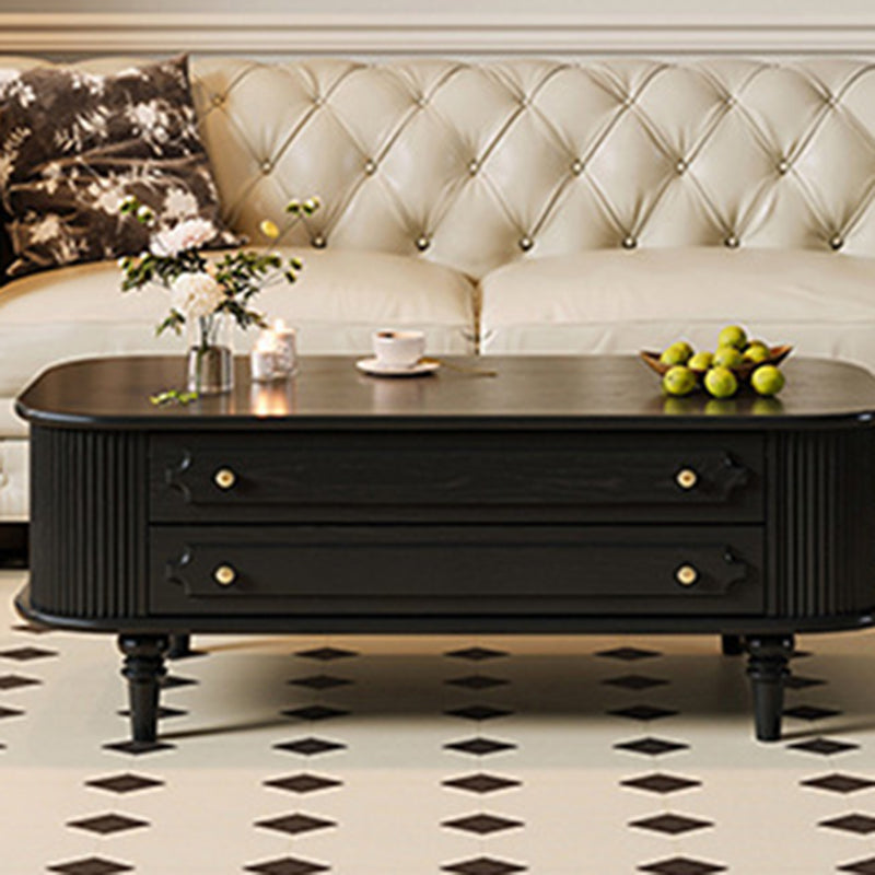 Traditional French Rectangular Solid Wood Coffee Table 2-Drawer For Living Room
