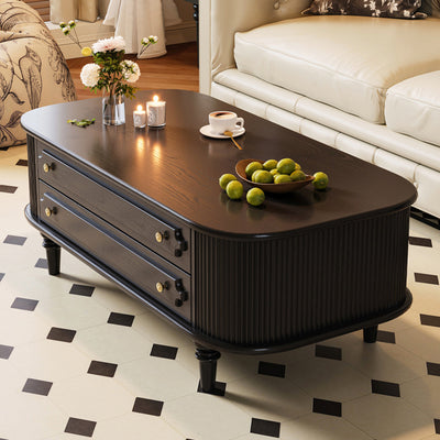 Traditional French Rectangular Solid Wood Coffee Table 2-Drawer For Living Room