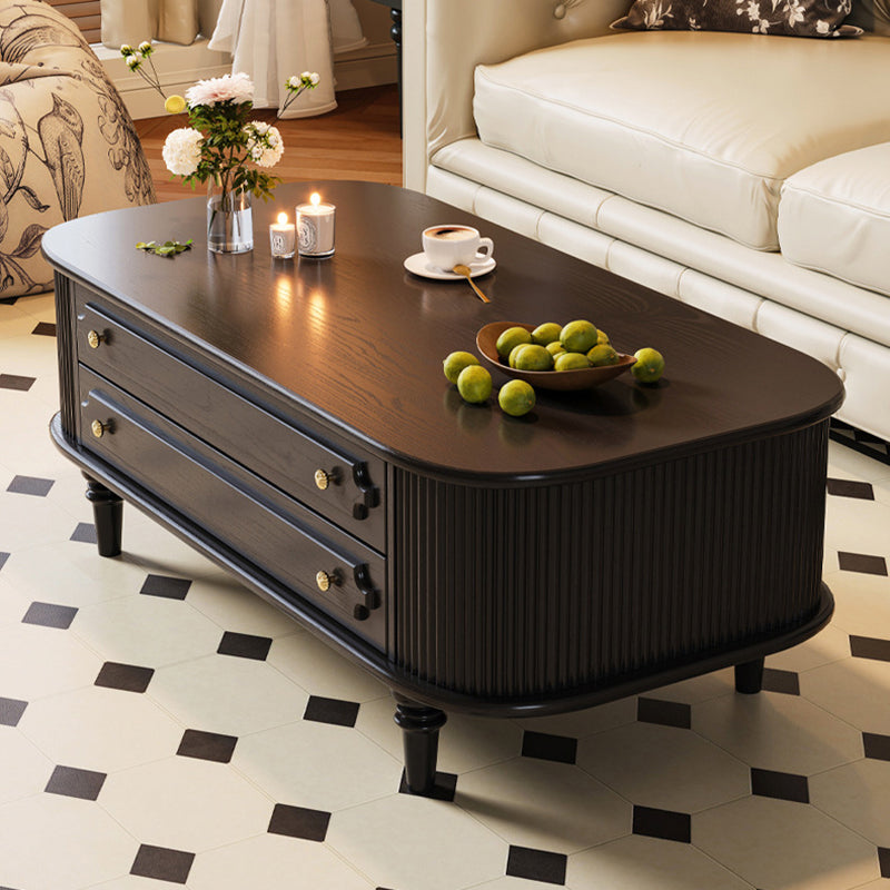Traditional French Rectangular Solid Wood Coffee Table 2-Drawer For Living Room
