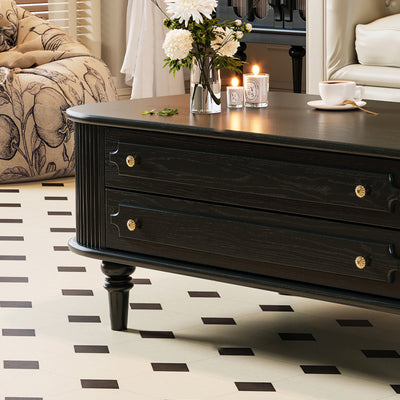 Traditional French Rectangular Solid Wood Coffee Table 2-Drawer For Living Room