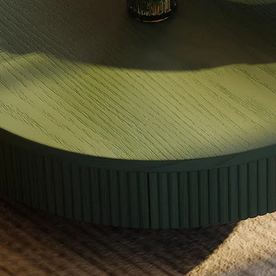 Traditional French Round Cylindrical Pine Wood Glass Coffee Table 1-Drawer For Living Room