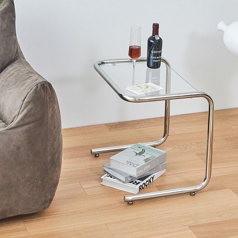 Modern Minimalist Rectangular Tempered Glass Iron Side Table 1-Tier For Living Room