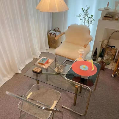 Modern Minimalist Rectangular Tempered Glass Iron Side Table 1-Tier For Living Room