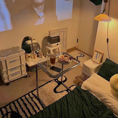 Modern Minimalist Rectangular Tempered Glass Iron Side Table 1-Tier For Living Room