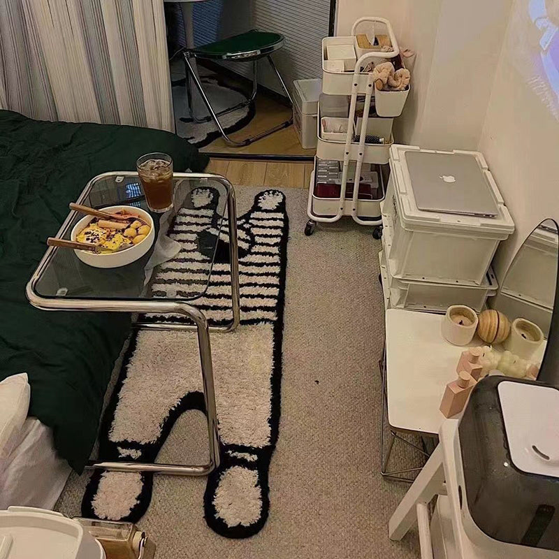 Modern Minimalist Rectangular Tempered Glass Iron Side Table 1-Tier For Living Room